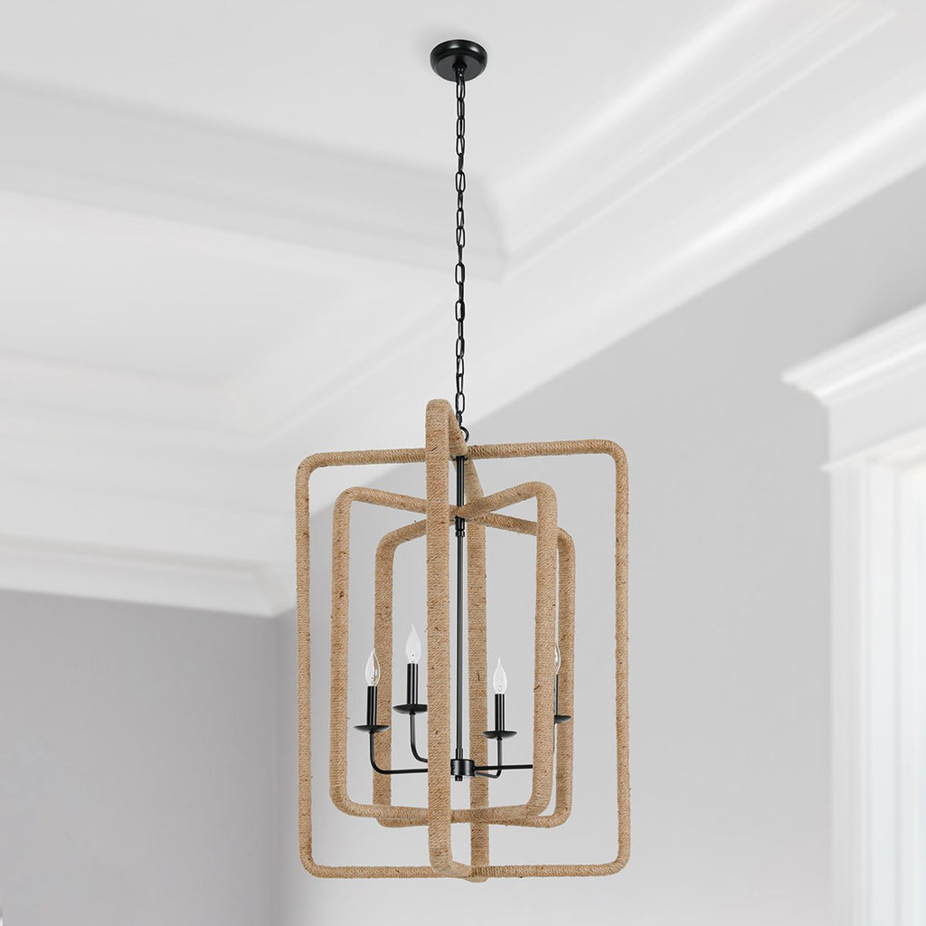 Jute Iron Warm Glow Chandelier