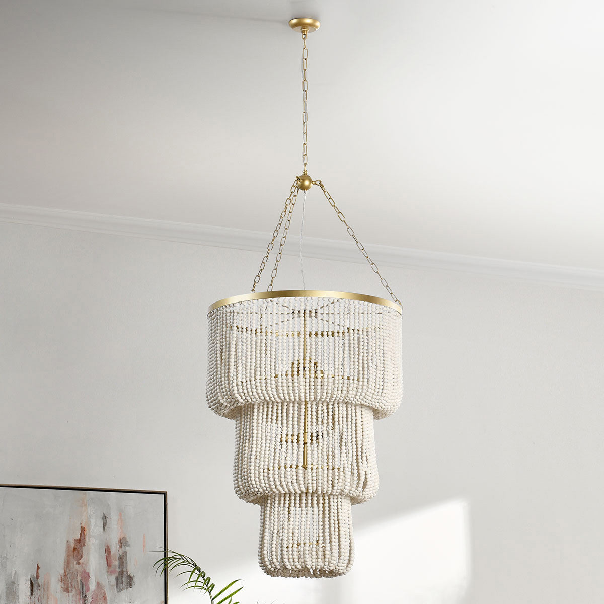 Wood Beaded Round Chandelier