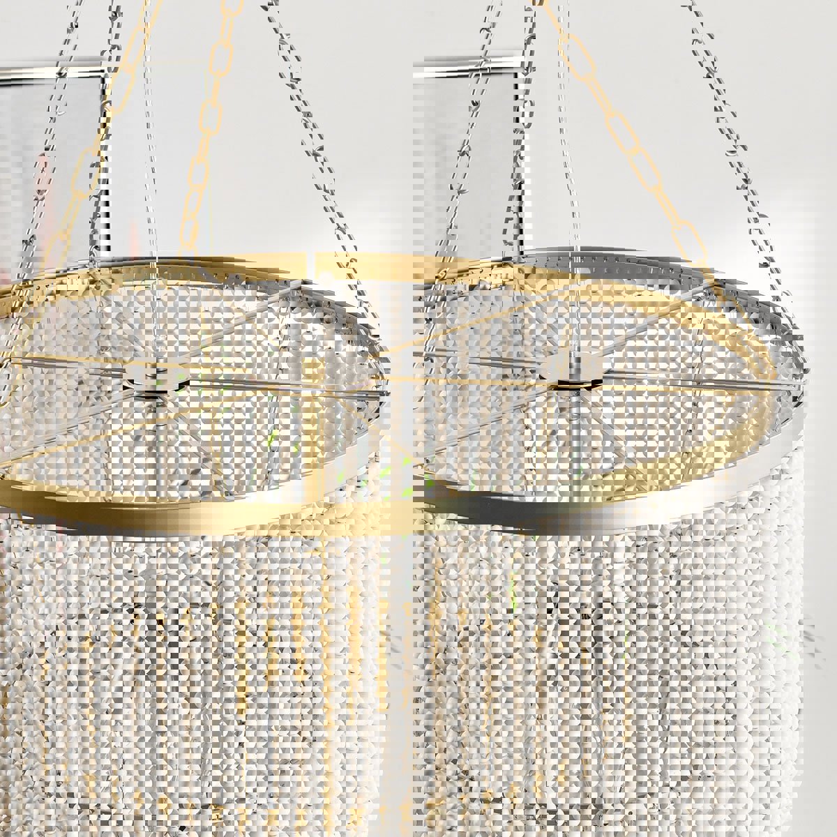 Wood Beaded Round Chandelier