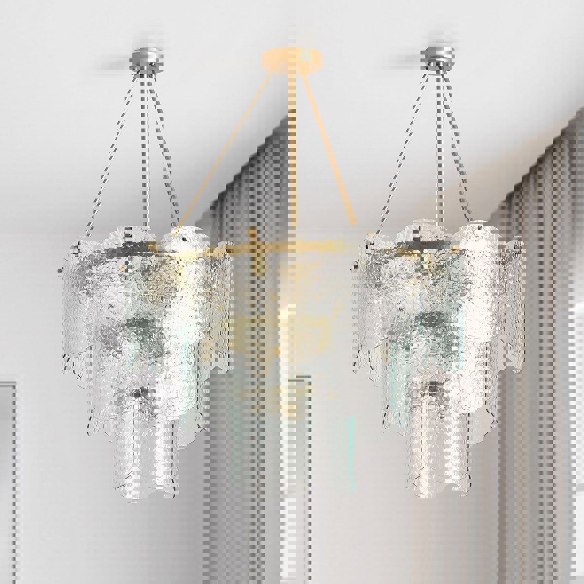 Gold Iron Glass Round Chandelier