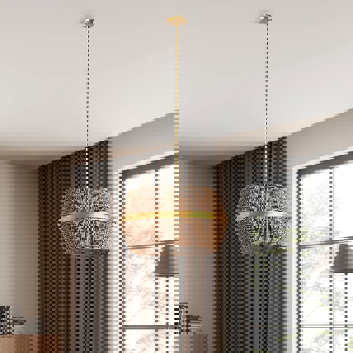 Woven Rattan Round Chandelier